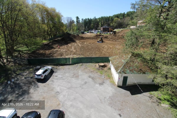 A photograph take from above the building site at Fairview Hospital. This portion of the construction site is east of the existing  hospital. Right now the picture is of the ground work done in preparation for the new building foundation.