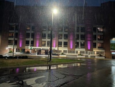 Purple lights illuminate Berkshire Medical Center in honor of recovery month. Purple lights illuminate Berkshire Medical Center in honor of recovery month.